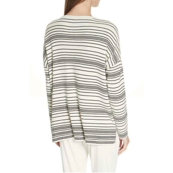 Eileen Fisher Boxy Fit Oversized 100% Organic Cotton Striped Sweater Ivory Black - Picture 11 of 16